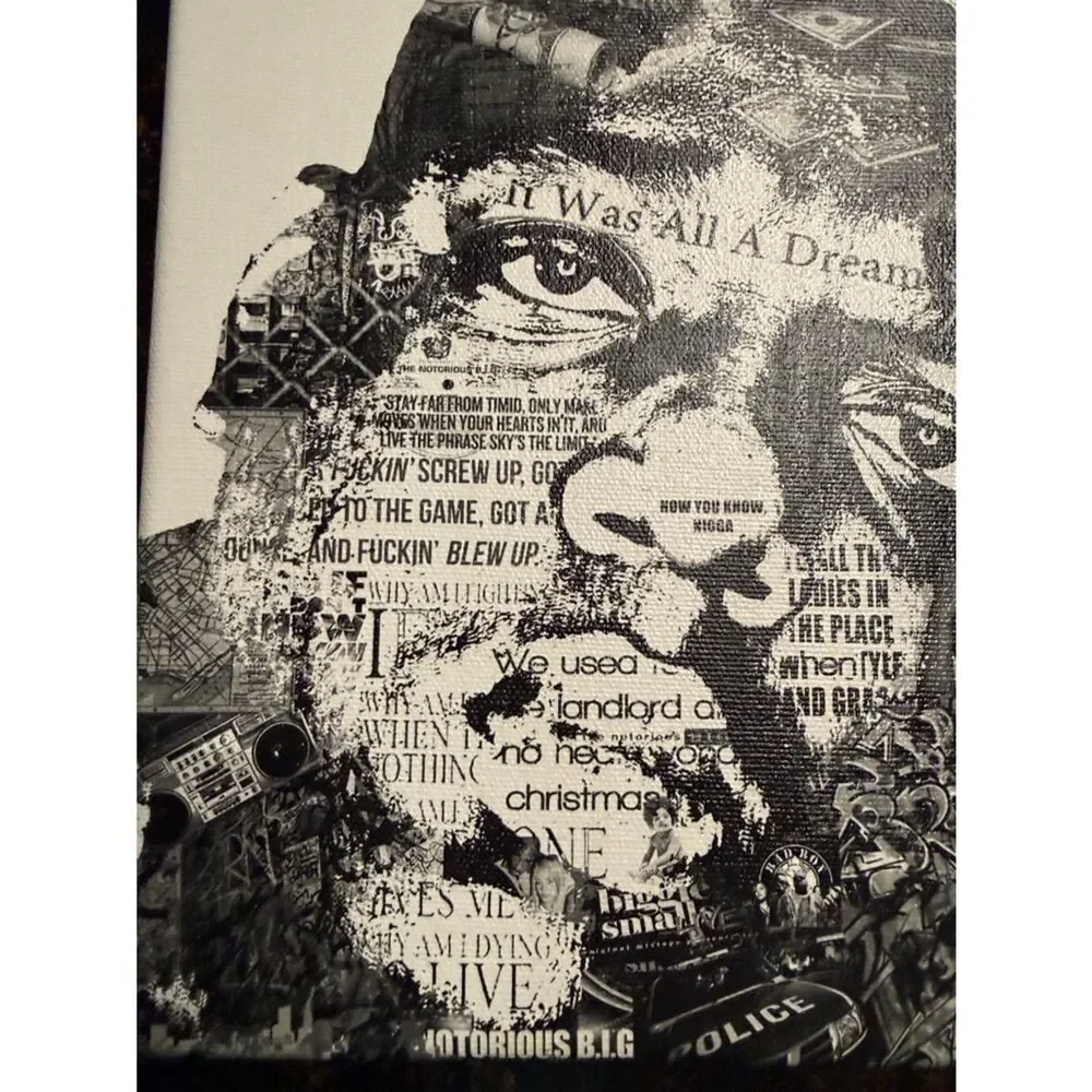 Black & White BIGGIE King Crown Wall Art Canvas - Collage Biggie Smalls - 12x12
